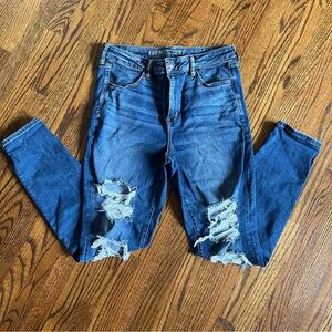 AE High Rise Distressed Blue Jeans